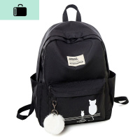 书包女初中生古着感ins风校园高中大容量背包简约帆布黑色双肩包NEW LAKE 黑色