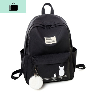 书包女初中生古着感ins风校园高中大容量背包简约帆布黑色双肩包NEW LAKE 黑色 黑色