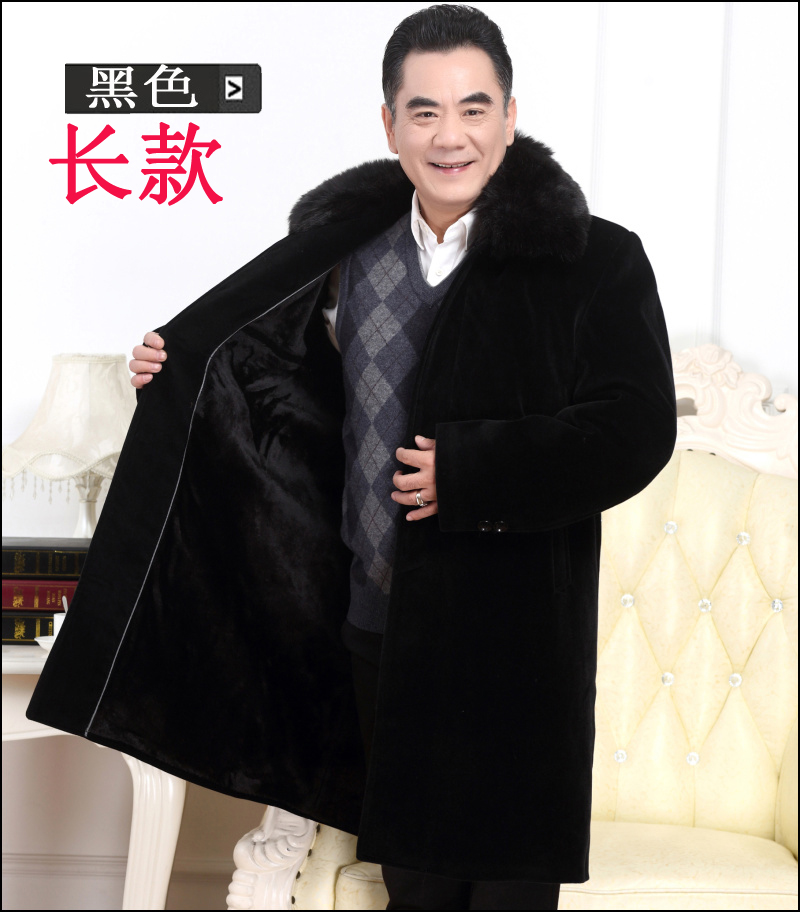 SUNTEK中年风衣男长款加绒保暖爸爸外套新款冬宽松中老年人男士毛呢大衣风衣