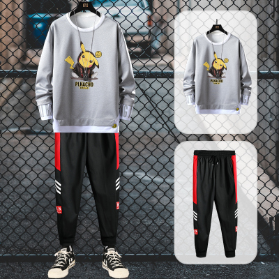 狮臣SHICHEN2020年秋季新款男士卫衣套装圆领套头套装男运动套装男休闲宽松卫衣套装男运动卫衣男装TZ9083灰色L