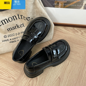 聚范单鞋女款2024夏季新款鞋子百搭英伦风圆头小皮鞋黑色厚底乐福鞋