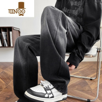 YANXU黑色渐变牛仔裤男夏季薄款美式高街潮牌直筒宽松阔腿炸街痞帅裤子