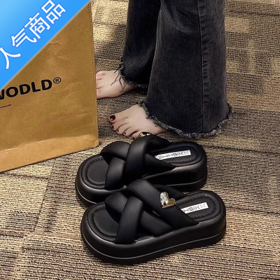 SUNTEK厚底松糕拖鞋女夏外穿时尚2023年新款交叉仙女风网红凉拖鞋子