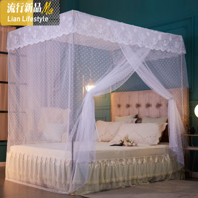 提花宫廷豪华蚊帐单开四脚落地式支架加密加厚1.2家用1.5m1.8米 三维工匠