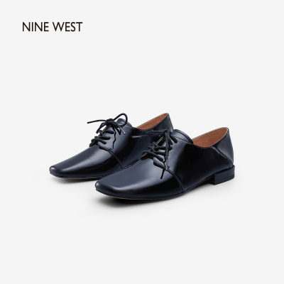 NineWest/玖熙2021春夏新款乐福鞋方头系带简约通勤真皮低跟皮鞋女