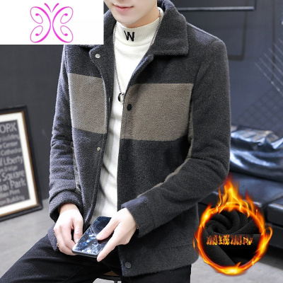 YUANSU毛呢外套男秋冬季2020新款加绒加厚男士夹克韩版帅气金貂绒小风衣风衣