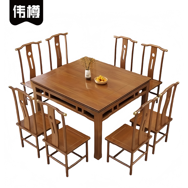 伟樽实木餐桌118*118*77cm+椅子*8套