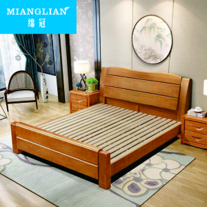 绵冠MIANGUAN现代中式时尚双人实木床家用简约卧室小户型单人床-榉木色 2000*1800 床