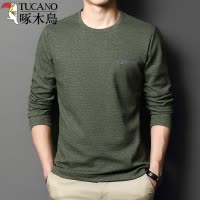 啄木鸟春秋季新款男士宽松长袖T恤男纯色男装上衣服棉打底衫秋装