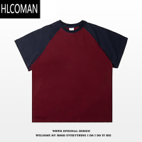 HLCOMAN美式小众高级感拼接撞色短袖T恤男夏季潮牌宽松休闲插肩上衣