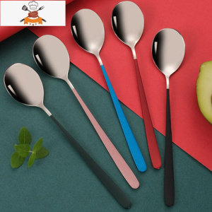 公勺分餐勺子套装家用长柄可爱调羹汤勺304不锈钢汤匙5只大号 敬平 椭圆头组银色勺子(5个) 约长20宽4cm