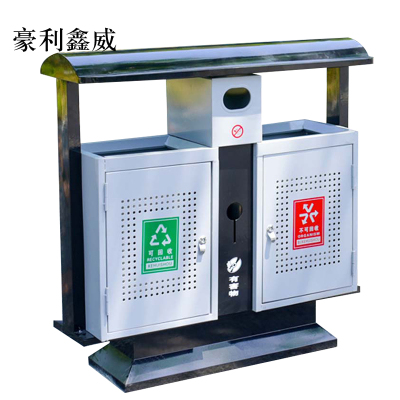 豪利鑫威户外垃圾桶大号环卫不锈钢木分类双果皮箱室外垃圾箱冲孔桶