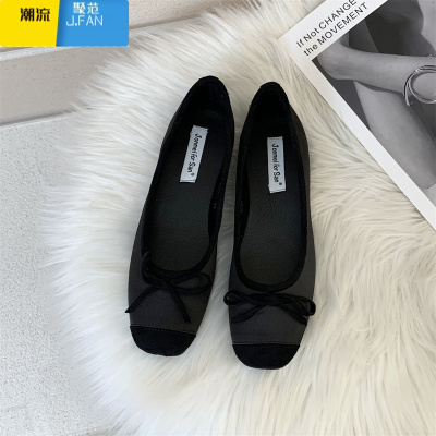 聚范平底小香风奶奶鞋杏色单鞋女鞋子2024新款春季黑色豆豆鞋方头瓢鞋