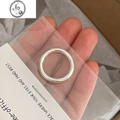 JiMi990足银极简光面素圈指环男女银银戒指情侣对戒ins小众高级冷淡风