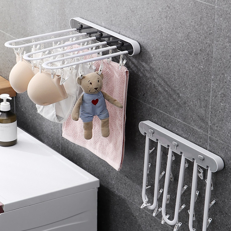 法耐折叠衣架免打孔壁挂夹子晾晒壁挂卫生间室内阳台晒袜子晾衣架