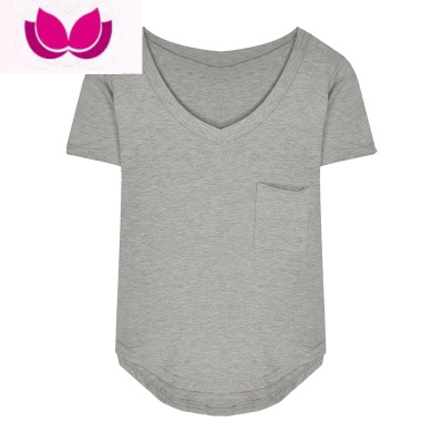 七斓T恤女夏季v领设计感小众灰色内搭打底衫不规则辣妹纯欲风短袖上衣