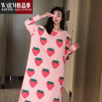 可爱莓睡裙女春夏季加长到脚踝棉日系韩版甜美软妹睡衣女生SHANCHAO