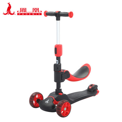 凤凰一键折叠可做可滑1002-1多功能滑板车黑红色