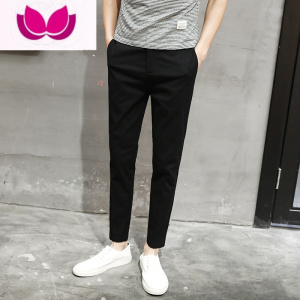 七斓春季九分裤男修身小脚裤黑色休闲长裤男西装裤韩版潮流男士休闲裤