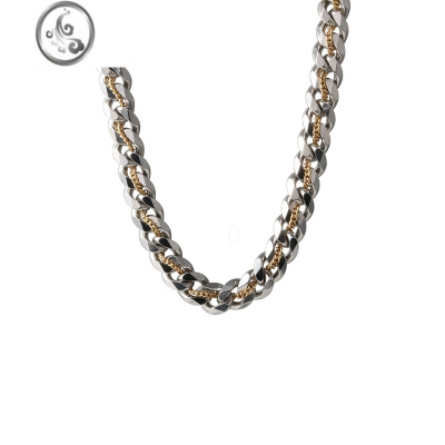 JiMimix 美式潮牌古巴项链男士钛钢男生锁骨链高级设计感粗款百搭配饰