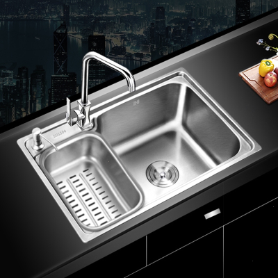 古达厨房304不锈钢单槽一体加厚加深水槽拉丝洗菜盆洗碗池套餐台下盆