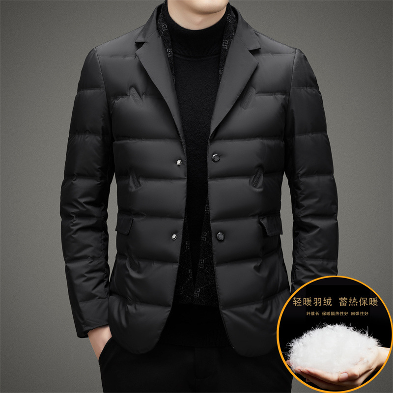 时尚简约西装围巾领羽绒服男士秋冬潮流保暖羽绒服西服款羽绒外套