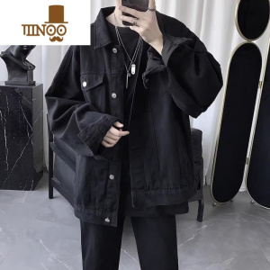YANXU牛仔外套男感痞帅黑色上衣韩版帅气百搭宽松工装夹克男