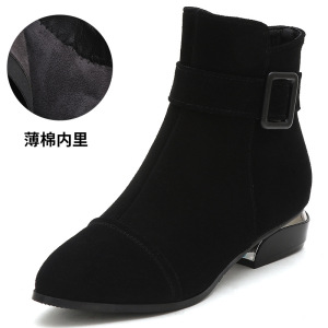 真皮粗跟短靴女25新款秋冬尖头低跟软底百搭复古风加绒马丁靴