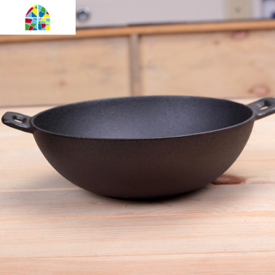 铸铁锅24cm小炒锅单人宝宝辅食锅无涂层老式生铁锅炸锅焖面锅加厚 FENGHOU 31厘米小炒锅加木盖手套锅刷麻绳