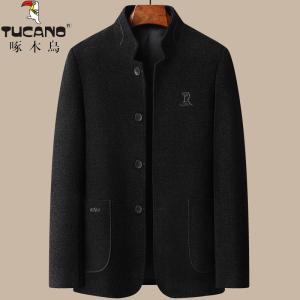 啄木鸟爸爸秋装毛呢外套秋冬季中老年夹克男士呢子商务上衣50岁60