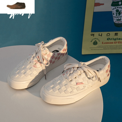 Ideamini帆布鞋女2021年新款ulzzang百搭时尚格子拼接低帮板鞋ins休闲鞋