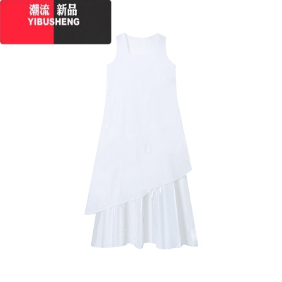 YIBUSHENG小众不规则网纱拼接连衣裙女装季气质宽松显瘦设计感度假风长裙