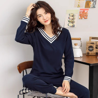 新款啄木鸟睡衣女春秋季纯棉长袖休闲运动全棉家居服套装可外穿