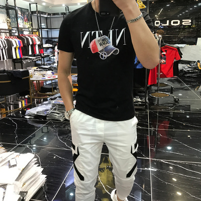 欧洲站男士丝光棉短袖T恤潮流韩版修身印花潮流青年学生半袖上衣_1