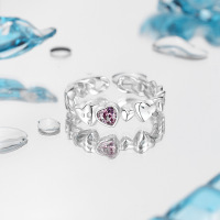ins冷淡风紫钻爱心s925纯银戒指女小众设计轻奢高级感中性款戒指送女朋友老婆情人节七夕生日礼物