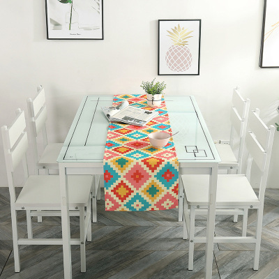 家柏饰(CORATED)简约S风棉麻布艺茶几电视柜客厅餐桌布盖巾床尾旗桌旗 彩色世界 35*180cm