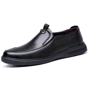 春秋季新款头层牛皮男鞋软底软面圆头休闲鞋男士中年皮鞋男百搭