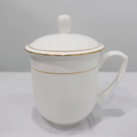 福陶缘 LLMJ-CM02 景德镇手工描金带盖金钟杯 骨瓷单杯 白色