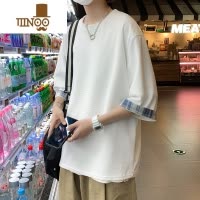 YANXU假短袖t恤男ins港风夏季宽松七分袖上衣百搭潮牌痞帅休闲体恤