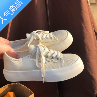 SUNTEK林先叁 夏季薄款帆布鞋2023年新款小白鞋女奶油鞋ins板鞋百搭鞋子
