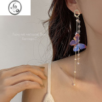 JiMi蓝色蝴蝶流苏耳环女2022年新款潮ins个性耳钉s925银针耳坠耳饰夏