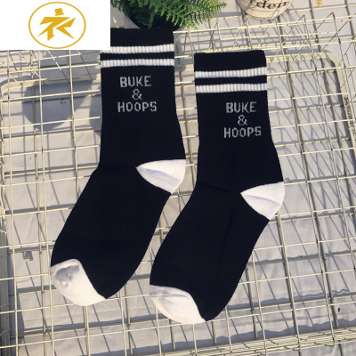 ideaminibuke欧美潮流嘻哈英文字母条纹中高筒袜男女运动滑板运动棉