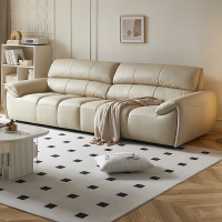 全友家居奶油风真皮直排沙发客厅家用头层牛皮钢琴键一字沙发