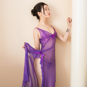 欲之诱惑 情趣睡裙 透明高开叉主播长裙 女性感睡衣套装 开裆免脱网纱吊带睡裙 成人用品 情趣内衣 网纱紫仙女裙 默认尺寸 网纱紫仙女裙 默认尺寸