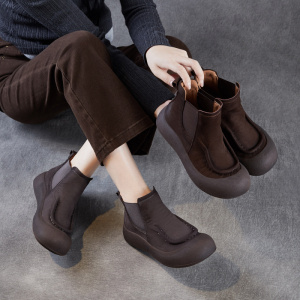 真皮短靴女秋季新款休闲丑萌大头女鞋复古圆头舒适单靴马丁靴