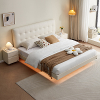 全友家居奶油风悬浮双人床现代简约家具带感应灯生态科技皮软靠板式床