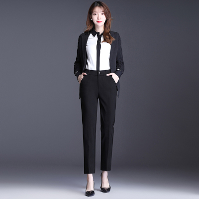 语娄藏蓝色裤子西装裤女春秋西裤高腰职业女裤直筒宽松显瘦九分烟管裤西裤