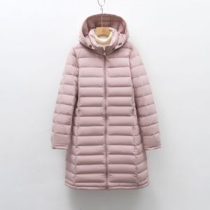 女式90绒女装连帽带帽无缝压胶羽绒服新款中长款大码外套