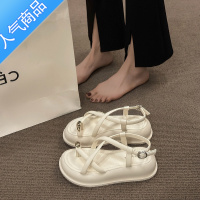 SUNTEK时尚小众高级感厚底凉鞋女2023年夏季新款交叉金属套趾夹脚罗马鞋
