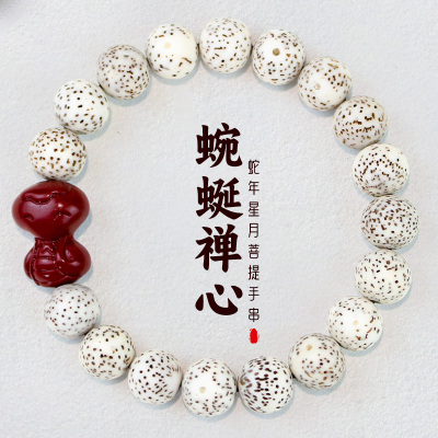 星月菩提手串DIY蛇年手链本命年雕刻朱砂蛇新中式国风情侣款饰品送女朋友老婆情人节七夕生日礼物